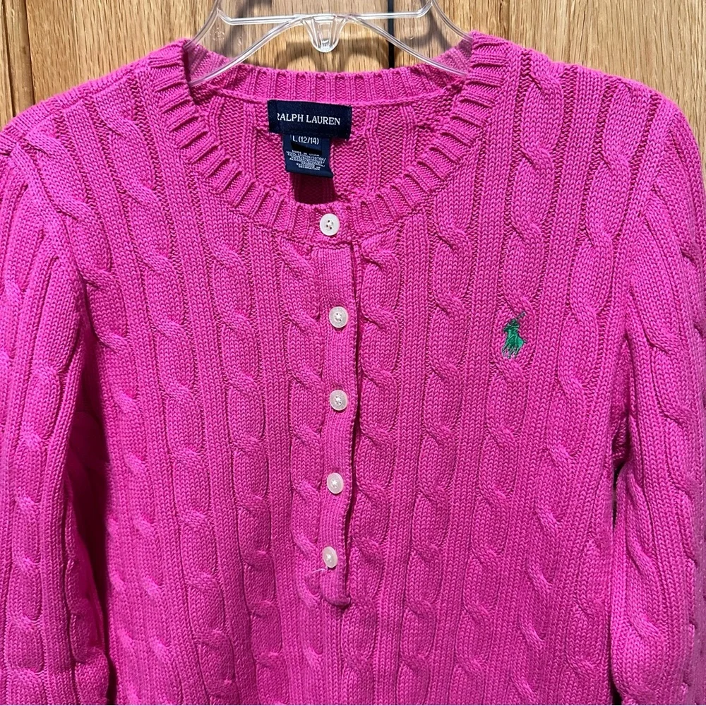 Ralph Lauren Fuchsia Cable Knit Sweater for a girl size L 12/14